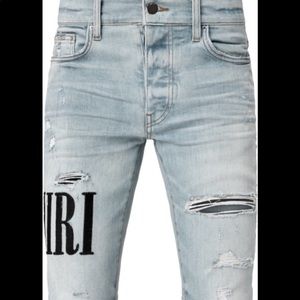 Amiri Light Indigo & Black Logo Jean